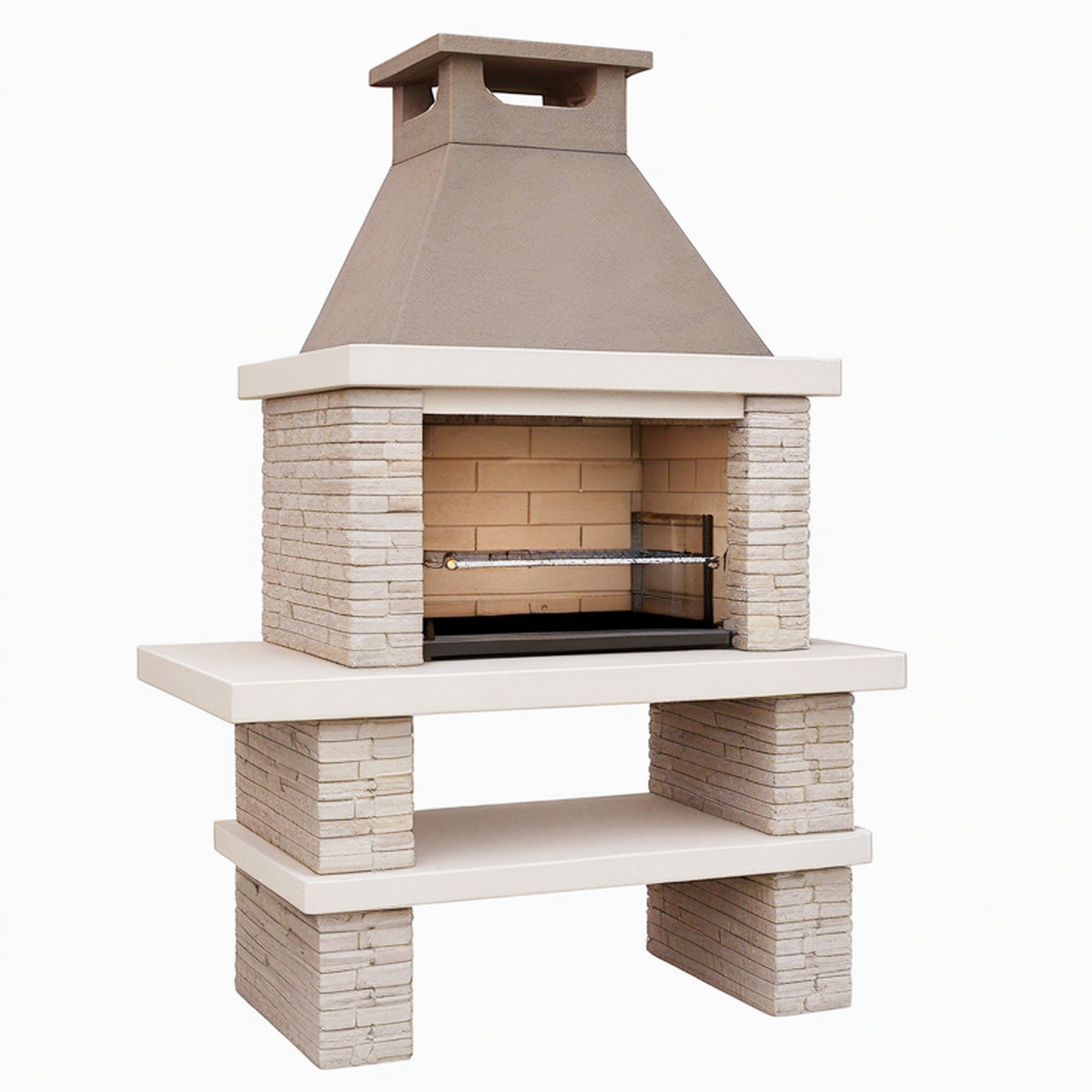 Barbecue de jardin 120 x 70 x 220 cm en pierre beige avec gril réglable