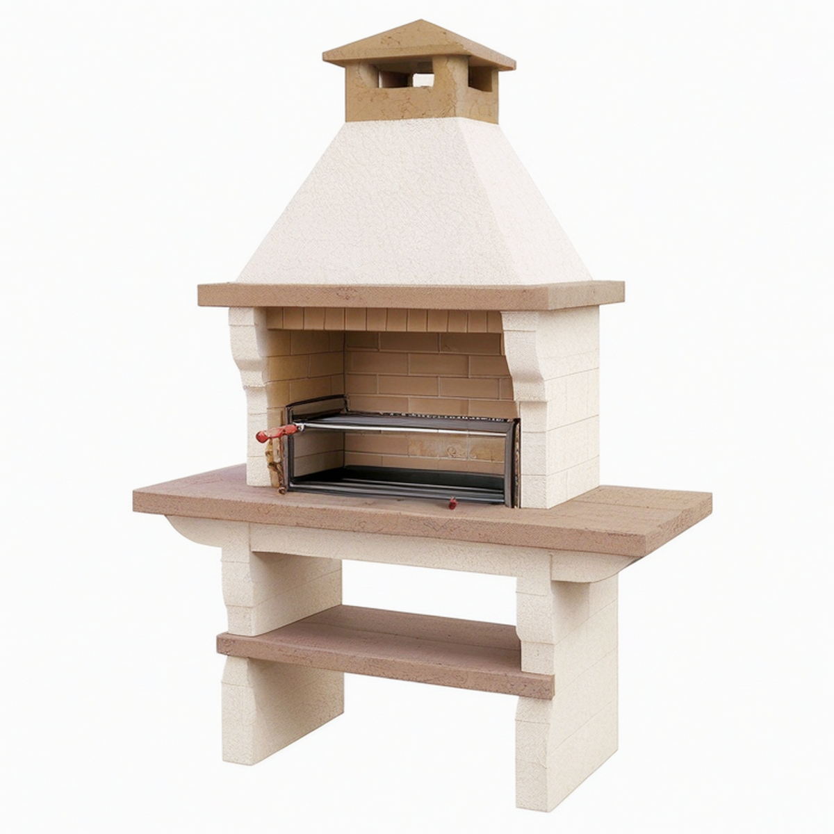 Barbecue de jardin 120 x 70 x 210 cm en pierre reconstituée beige et brun avec grille réglable