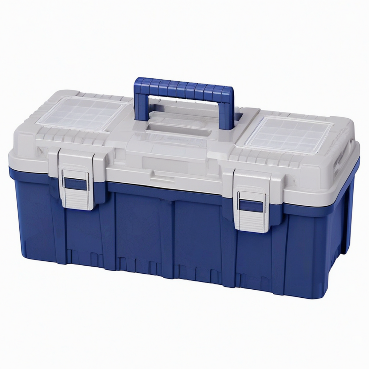 Boîte à outils 50 x 25 x 25 cm en plastique bleu et gris avec organiseurs portable
