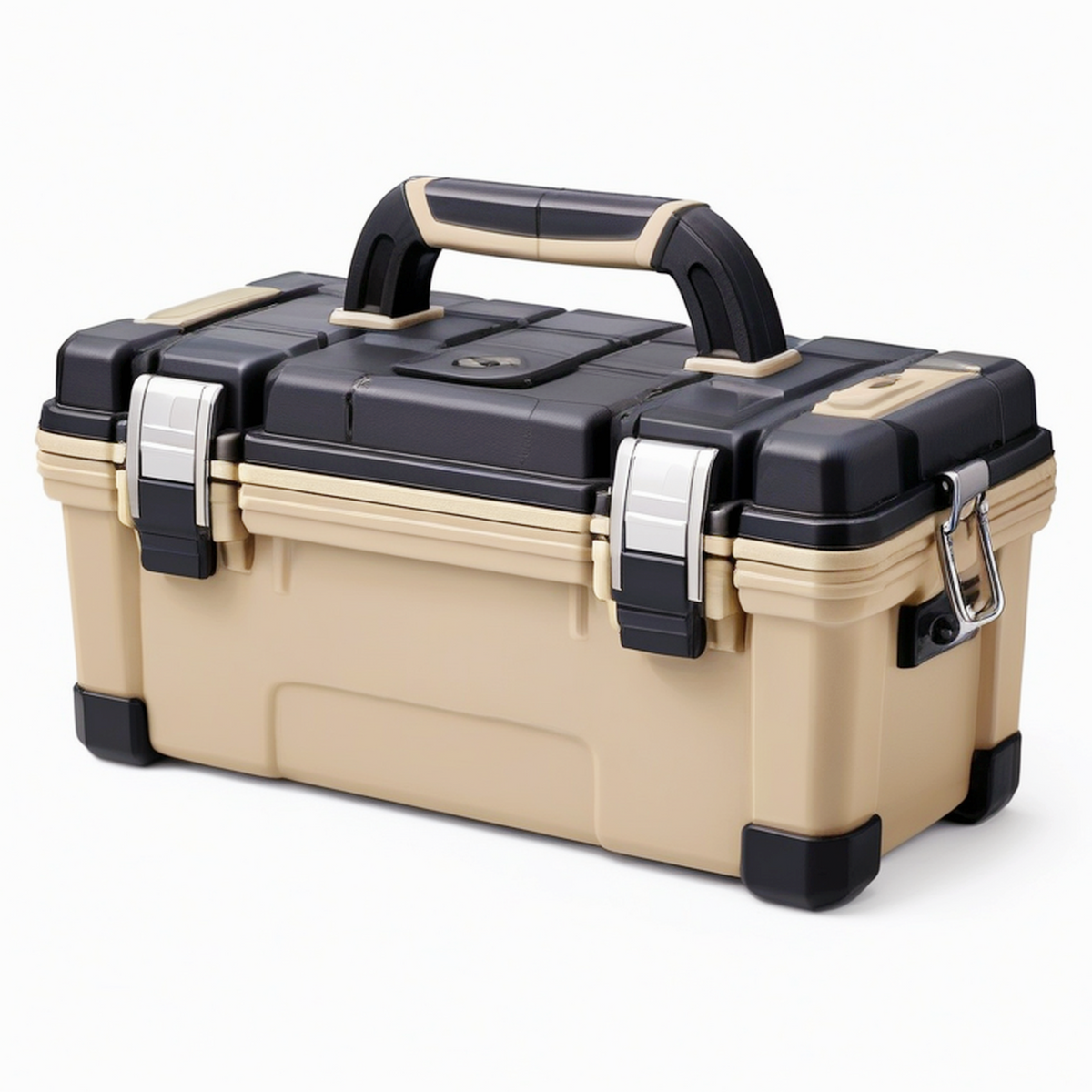 Coffre à outils 55 x 30 x 28 cm en plastique noir beige portable à fermoirs métalliques