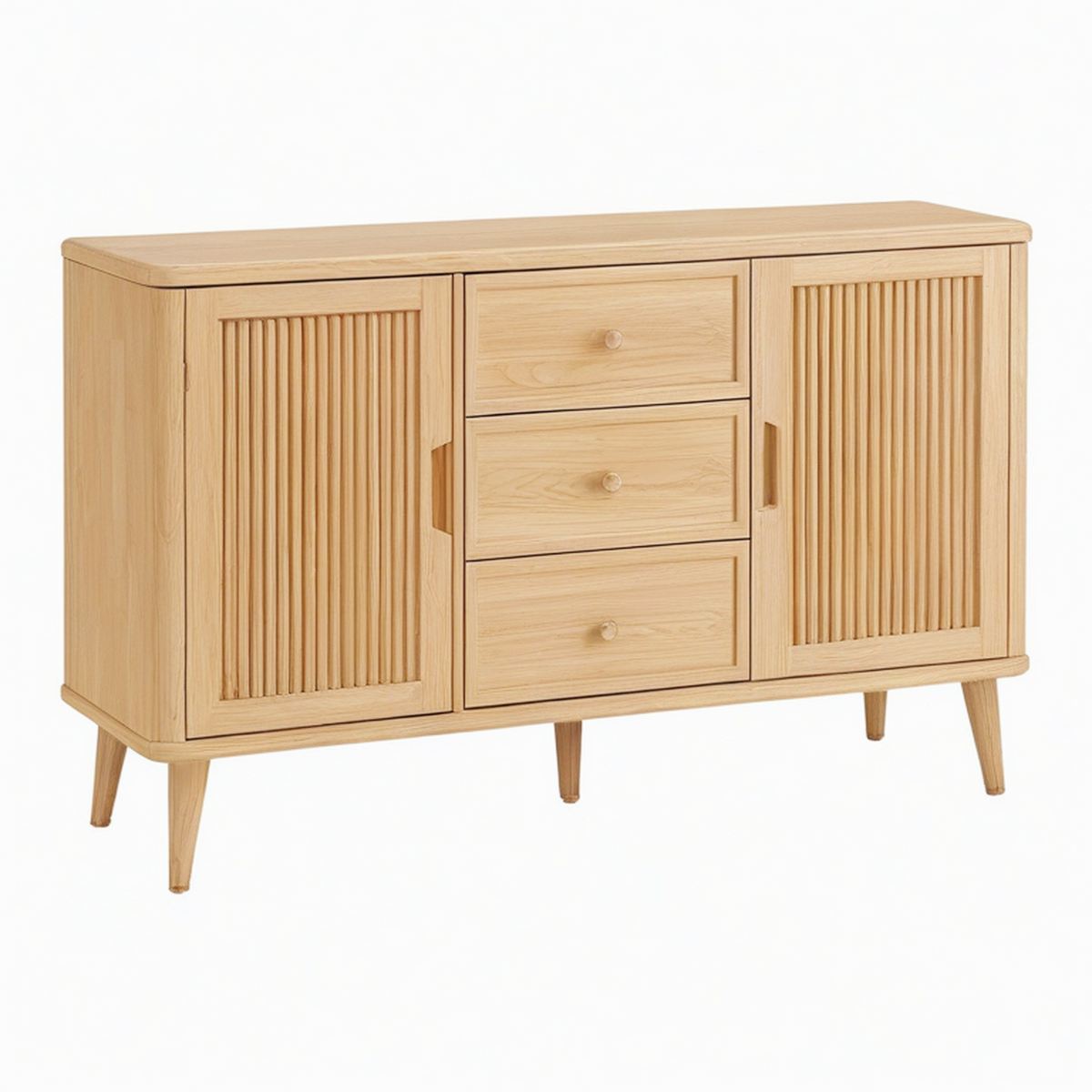 Buffet 140 x 40 x 85 cm en bois chêne clair avec 3 tiroirs et 2 portes style rétro