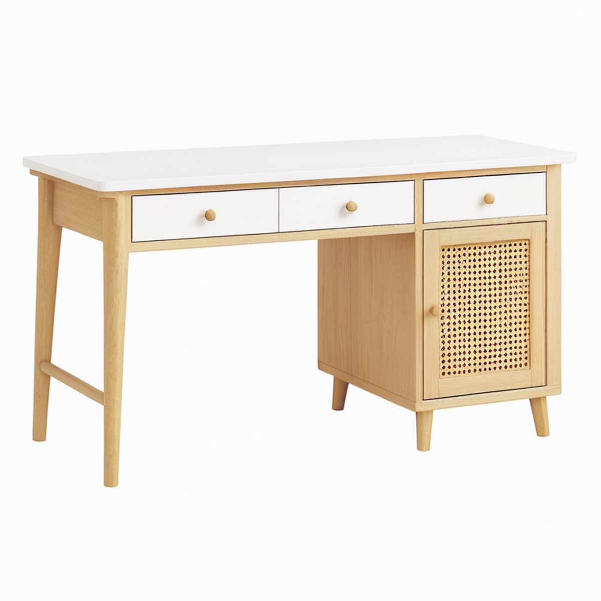 Bureau 120 x 60 cm en bois blanc et naturel avec rangements style scandinave