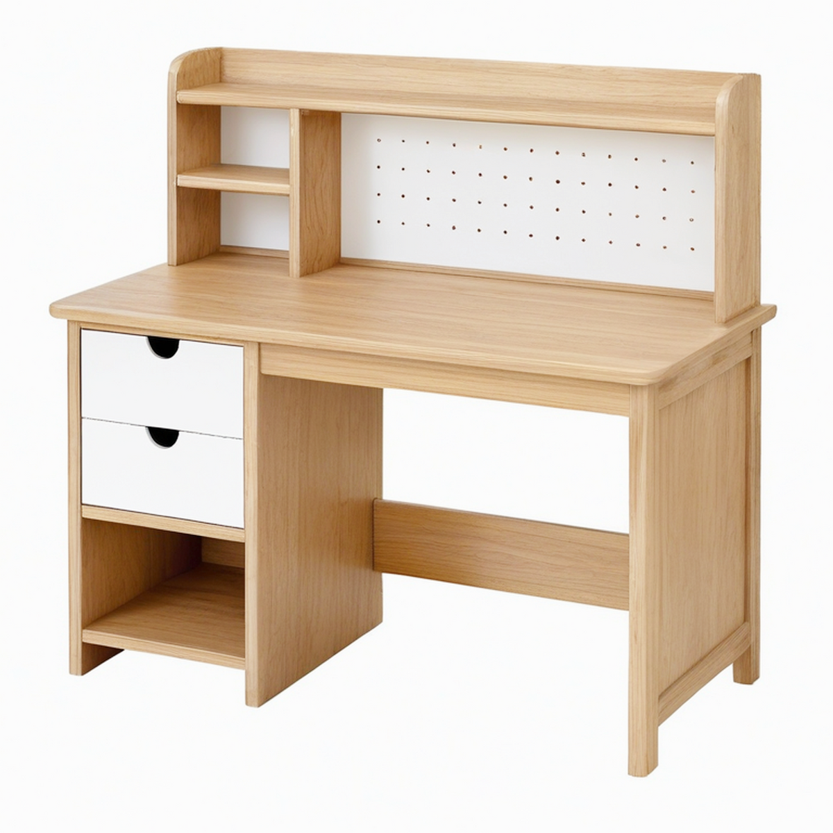 Bureau 100 x 55 x 120 cm en panneaux bois chêne clair et blanc avec rangements style contemporain
