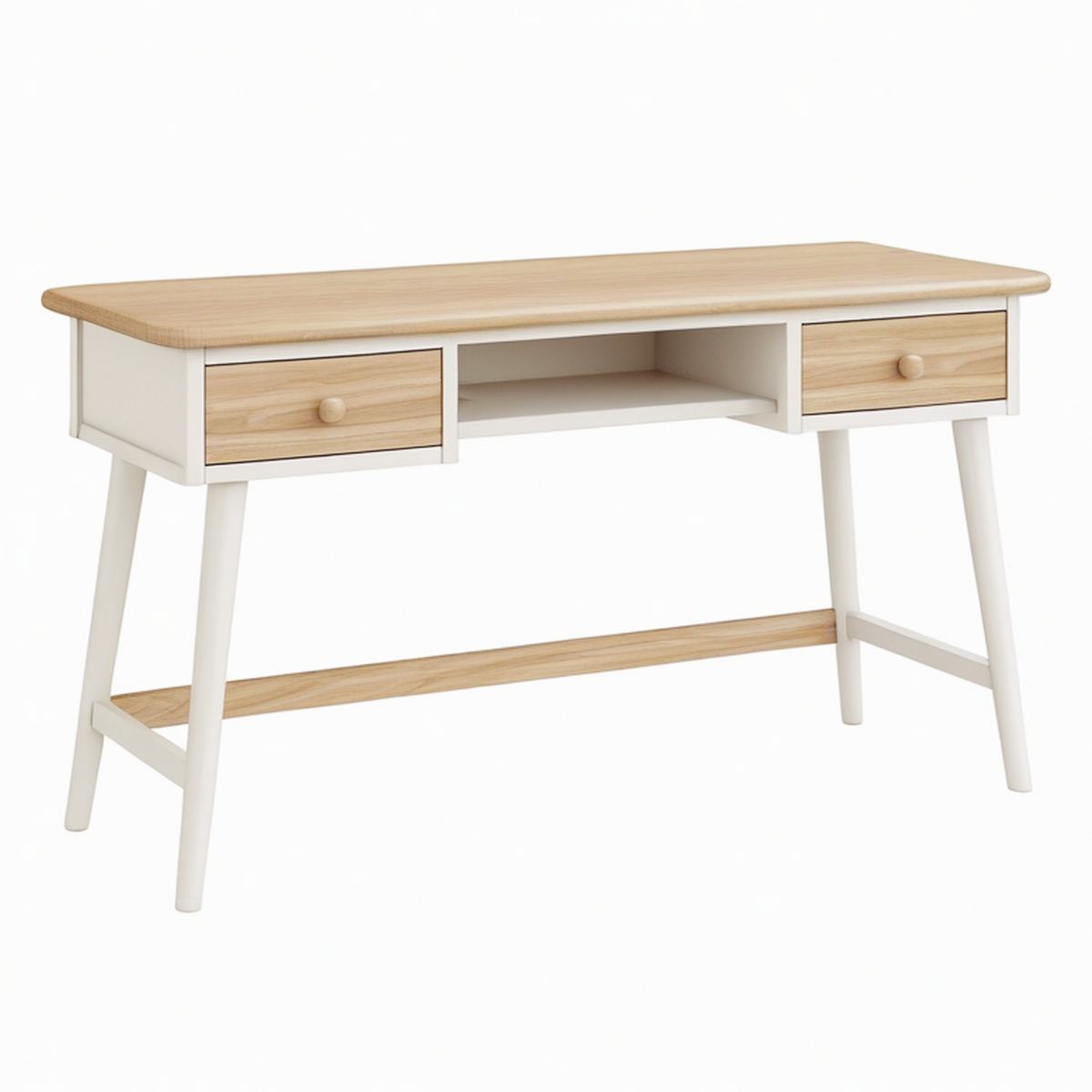 Bureau 120 cm en bois beige et blanc avec 2 tiroirs style scandinave