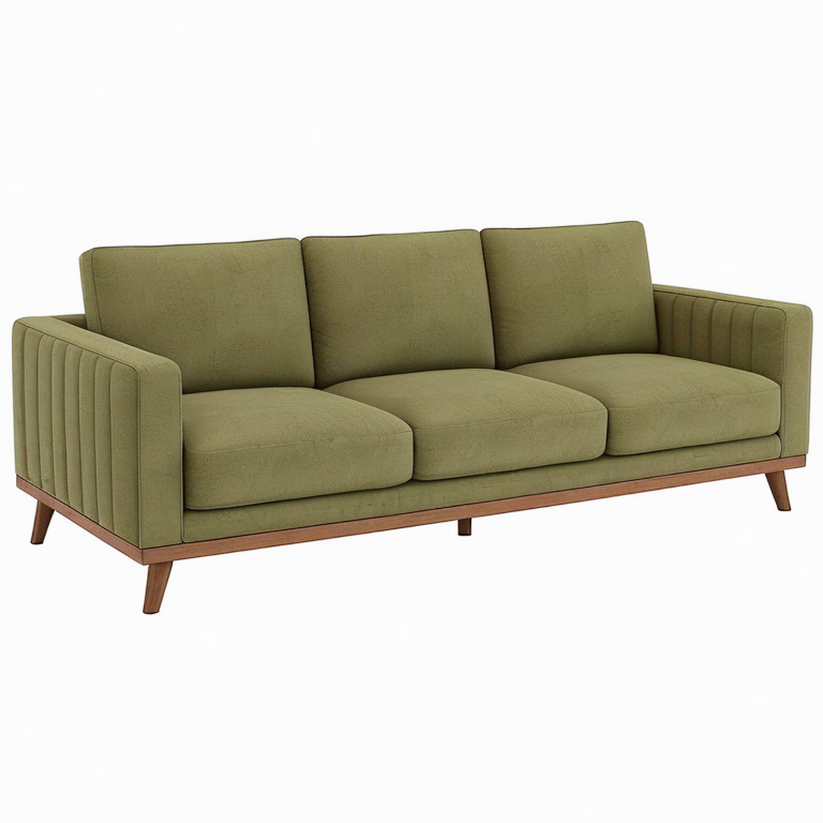 Canapé 3 places 220 cm en tissu vert kaki avec pieds en bois style contemporain