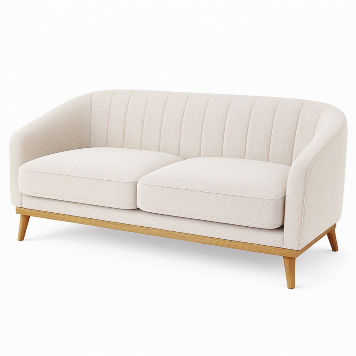 Canapé 2 places 170 x 86 x 82 cm en tissu bouclette beige avec piètement en bois style contemporain