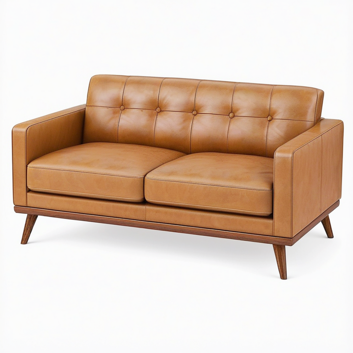 Canapé 2 places 160 cm aspect cuir marron capitonné style rétro
