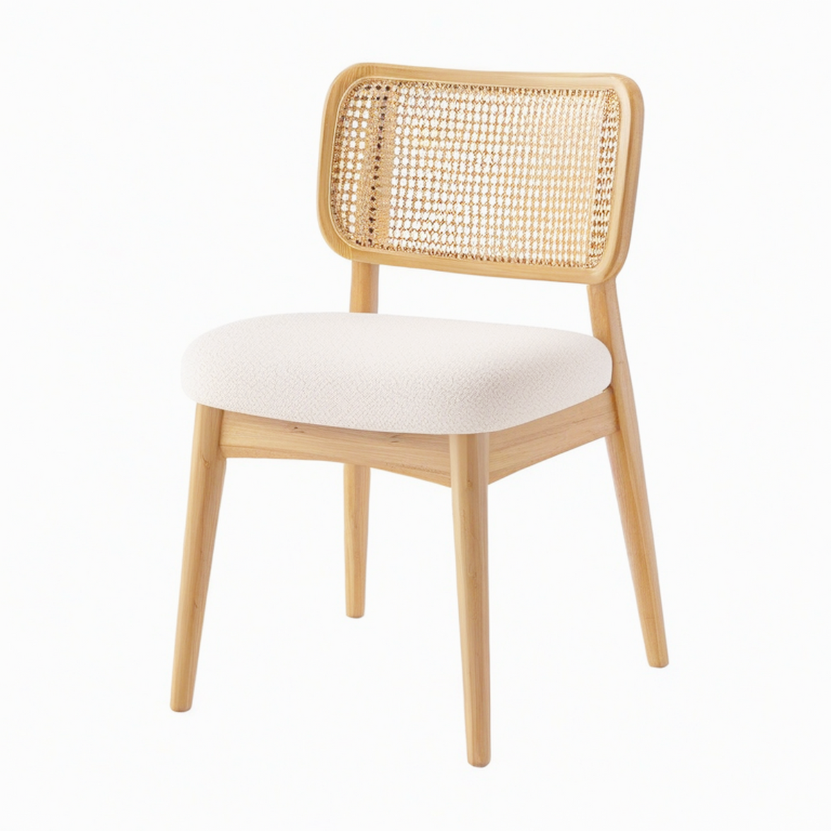 Chaise 55 x 58 x 82 cm en bois naturel et cannage avec assise écrue style scandinave