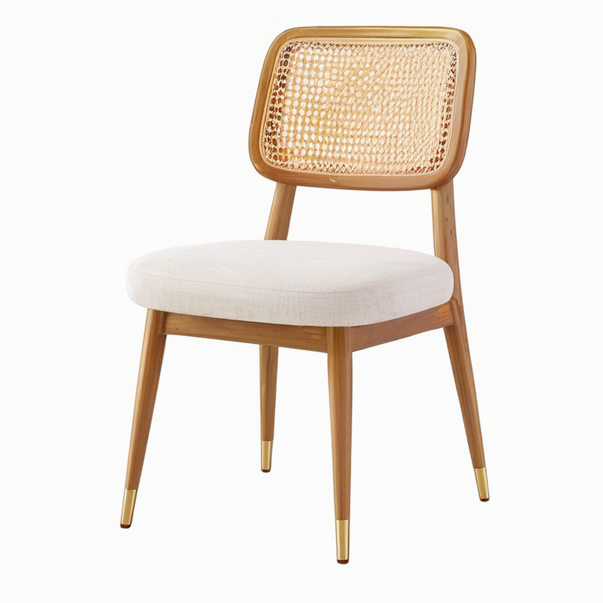Chaise de salle à manger 50 x 58 x 82 cm bois finition noyer cannage naturel assise tissu beige style rétro