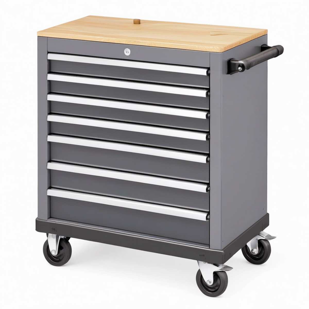 Servante d'atelier 90 x 50 x 100 cm en acier gris anthracite avec plateau en bois à roulettes 8 tiroirs