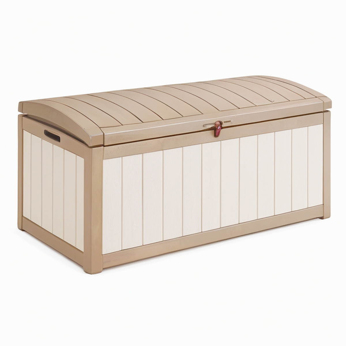 Coffre de rangement de jardin 120 x 55 x 60 cm en résine taupe beige avec couvercle style contemporain