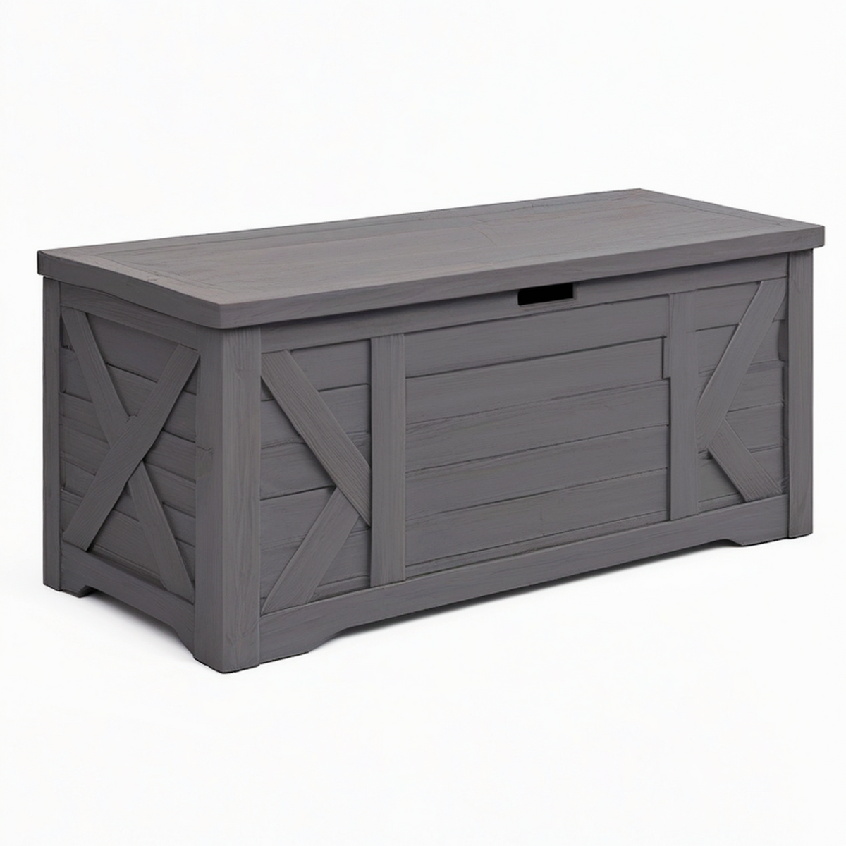Coffre de rangement 120 x 50 x 55 cm en bois gris anthracite style rustique avec couvercle