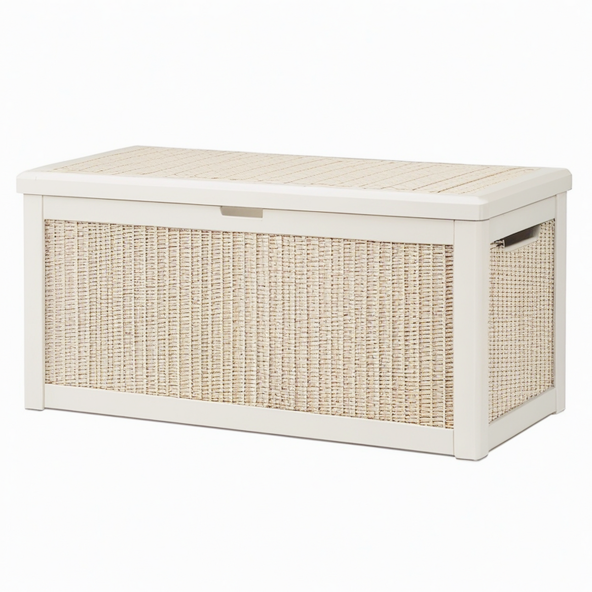 Coffre de rangement 100 x 45 x 50 cm en bois et tressage beige style naturel